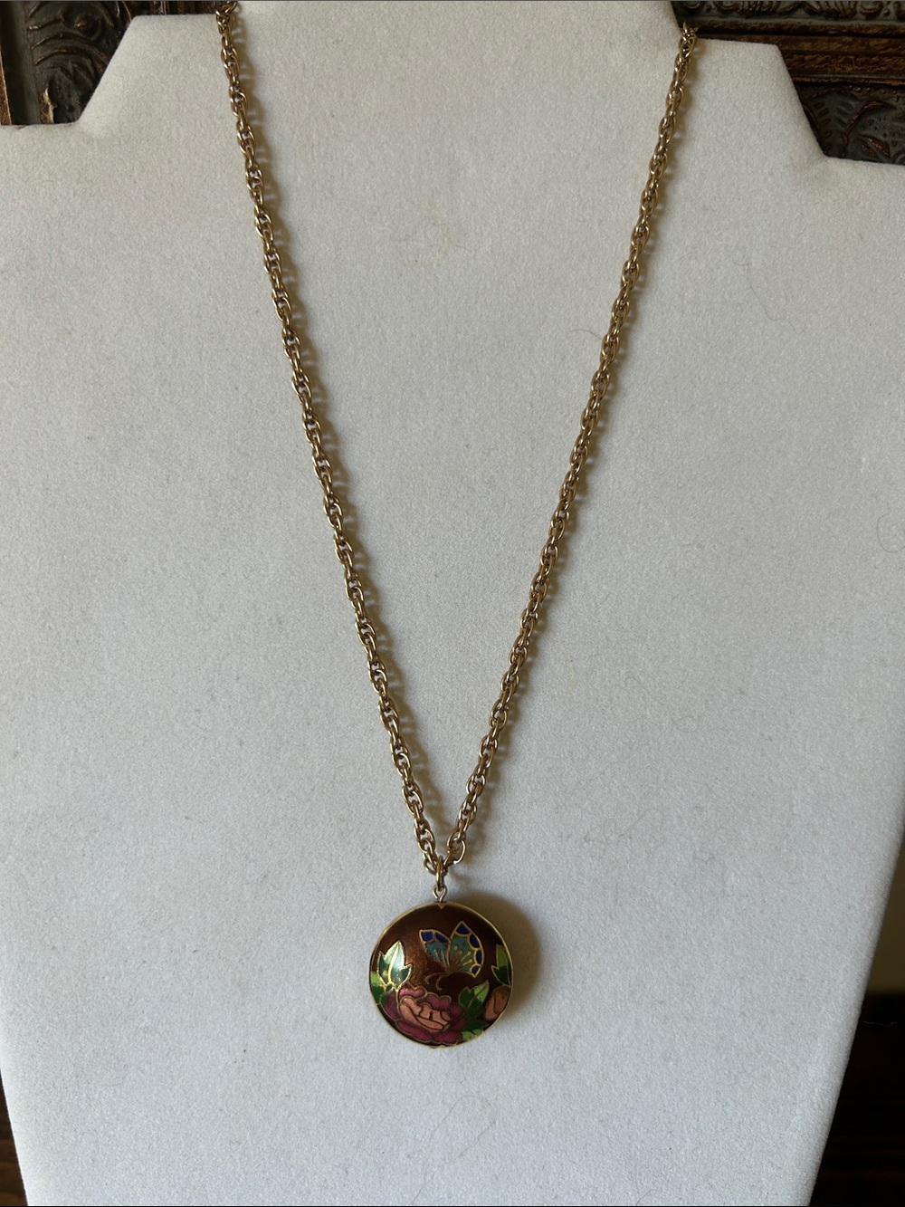 Gold-tone Floral Enamel Pendant Necklace - Women Jewelry